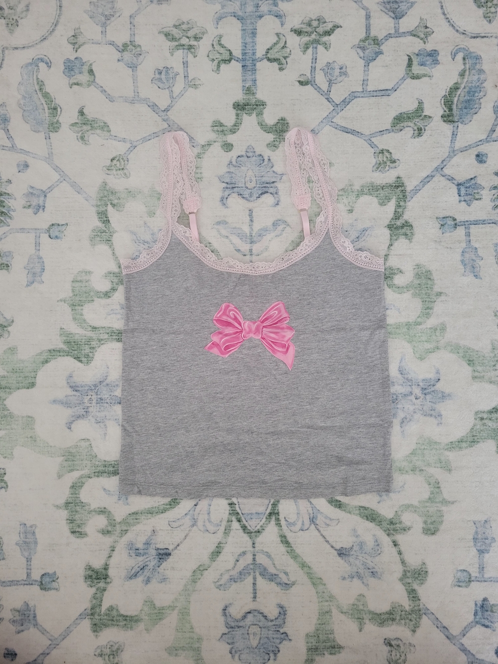 PINK Victoria's Secret Grey Camisole with Pink Bow & Lace Straps